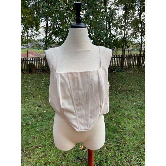 Corset Top 2X Cream Zipper Closure Square Neckline Style  Comfort Plus Size - Picture 1 of 12